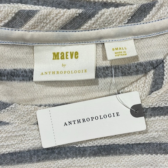 NWT Anthropologie Maeve Astor Fur Trimmed Gray-Cream Striped Pullover Sweater - Picture 3 of 10